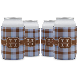 Two Color Plaid Can Cooler (12 oz) - Set of 4 w/ Name and Initial