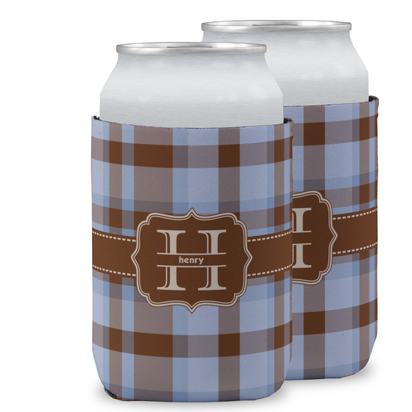 Custom Two Color Plaid Can Cooler (12 oz) w/ Name and Initial