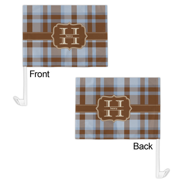 Two Color Plaid Car Flag - 11" x 8" - Front & Back View