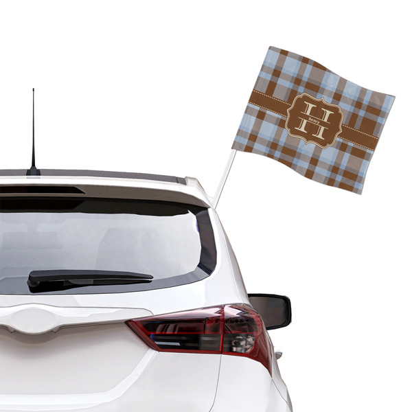 Two Color Plaid Car Flag - Large - LIFESTYLE