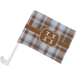 Two Color Plaid Car Flag - Small w/ Name and Initial