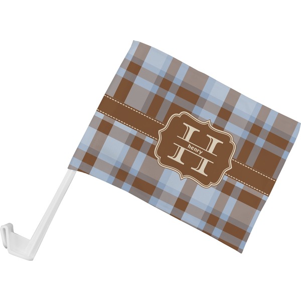 Custom Two Color Plaid Car Flag - Small w/ Name and Initial