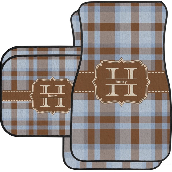 Custom Two Color Plaid Car Floor Mats Set - 2 Front & 2 Back (Personalized)