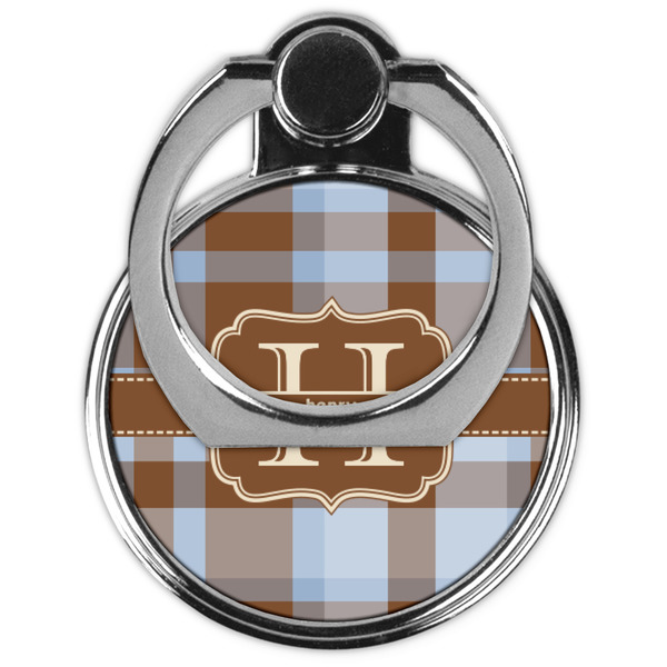 Two Color Plaid Cell Phone Ring Stand & Holder - Front (Collapsed)