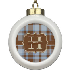 Two Color Plaid Ceramic Ball Ornament (Personalized)