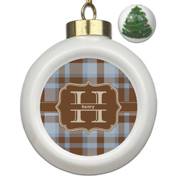 Two Color Plaid Ceramic Ball Ornament - Christmas Tree (Personalized)