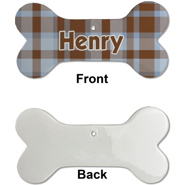 Two Color Plaid Ceramic Flat Ornament - Bone Front & Back Single Print (APPROVAL)