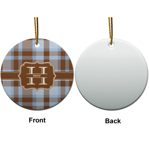 Two Color Plaid Ceramic Flat Ornament - Circle Front & Back (APPROVAL)