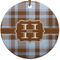 Two Color Plaid Round Ceramic Ornament w/ Name and Initial