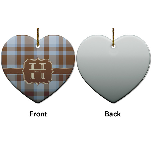 Two Color Plaid Ceramic Flat Ornament - Heart Front & Back (APPROVAL)