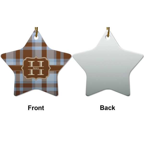 Two Color Plaid Ceramic Flat Ornament - Star Front & Back (APPROVAL)