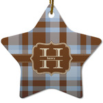 Two Color Plaid Star Ceramic Ornament w/ Name and Initial