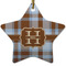 Two Color Plaid Star Ceramic Ornament w/ Name and Initial
