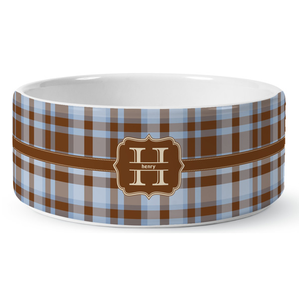 Custom Two Color Plaid Ceramic Dog Bowl - Large (Personalized)