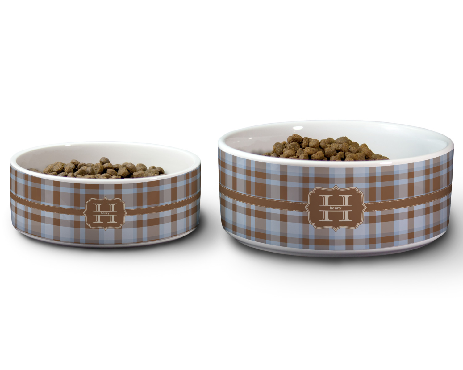 Two Color Plaid Ceramic Dog Bowl Large (Personalized) YouCustomizeIt
