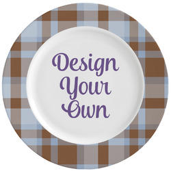 Two Color Plaid Ceramic Dinner Plates (Set of 4) (Personalized)
