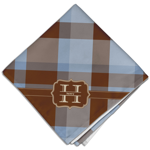 Custom Two Color Plaid Cloth Dinner Napkin - Single w/ Name and Initial