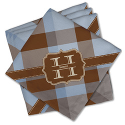 Two Color Plaid Cloth Cocktail Napkins - Set of 4 w/ Name and Initial