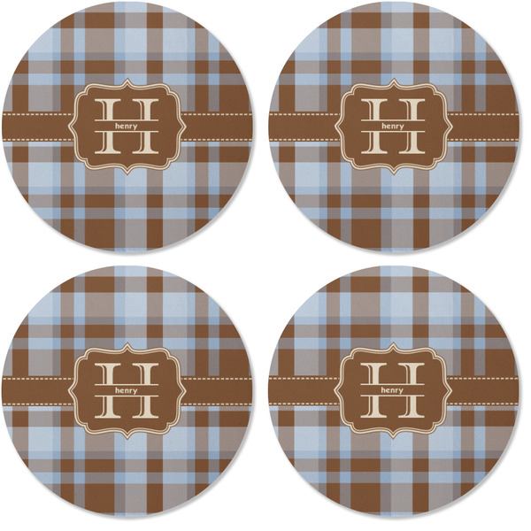 Two Color Plaid Coaster Round Rubber Back - Apvl