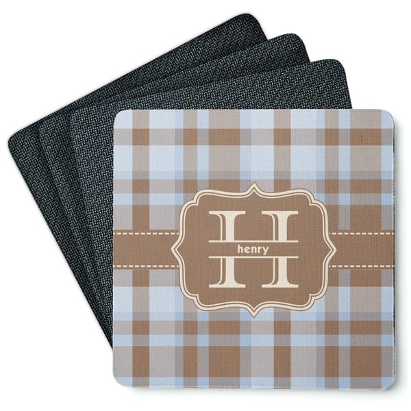 Custom Two Color Plaid Square Rubber Backed Coasters - Set of 4 (Personalized)