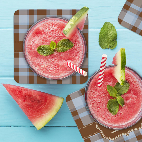 Two Color Plaid Coaster Set - LIFESTYLE