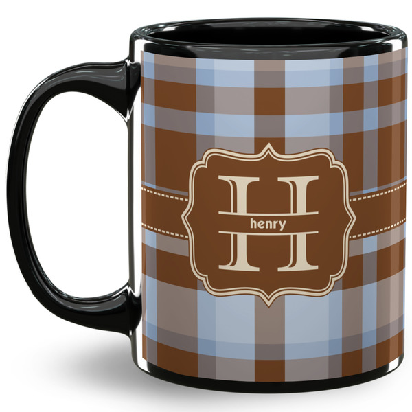 Custom Two Color Plaid 11 Oz Coffee Mug - Black (Personalized)