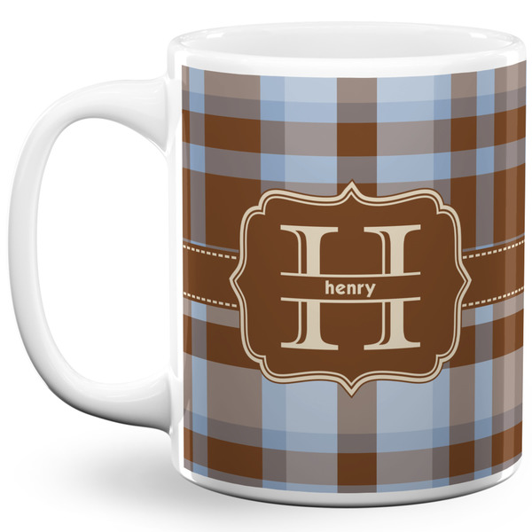 Custom Two Color Plaid 11 Oz Coffee Mug - White (Personalized)