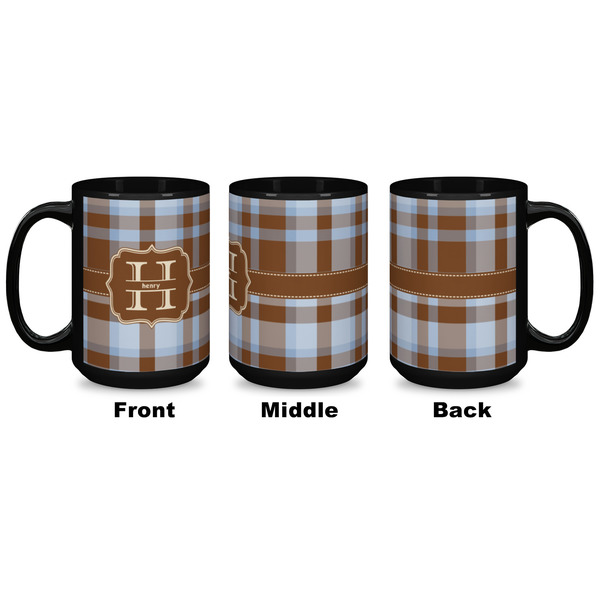 Two Color Plaid Coffee Mug - 15 oz - Black APPROVAL