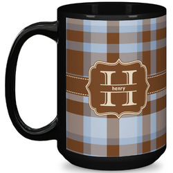 Two Color Plaid 15 Oz Coffee Mug - Black (Personalized)