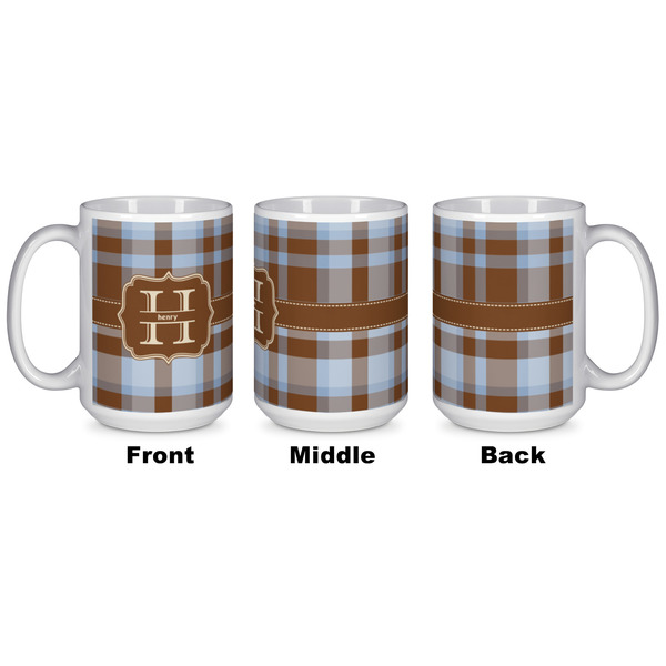 Two Color Plaid Coffee Mug - 15 oz - White APPROVAL