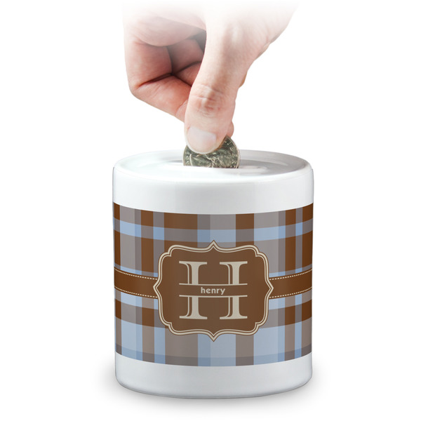 Custom Two Color Plaid Coin Bank (Personalized)
