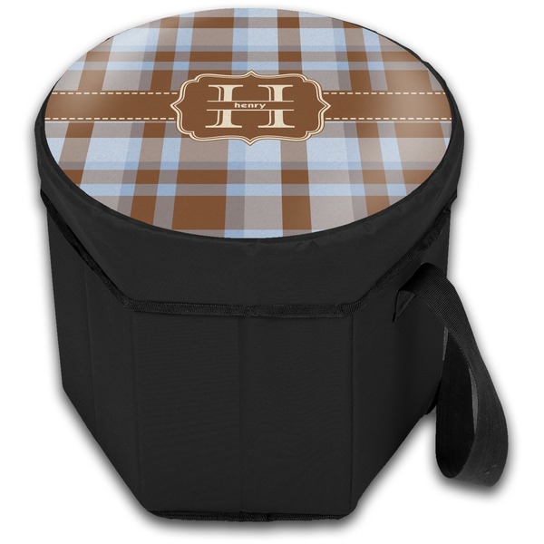 Two Color Plaid Collapsible Personalized Cooler & Seat (Closed)