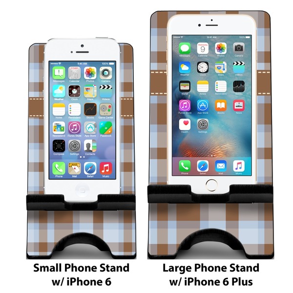Two Color Plaid Compare Phone Stand Sizes - with iPhones