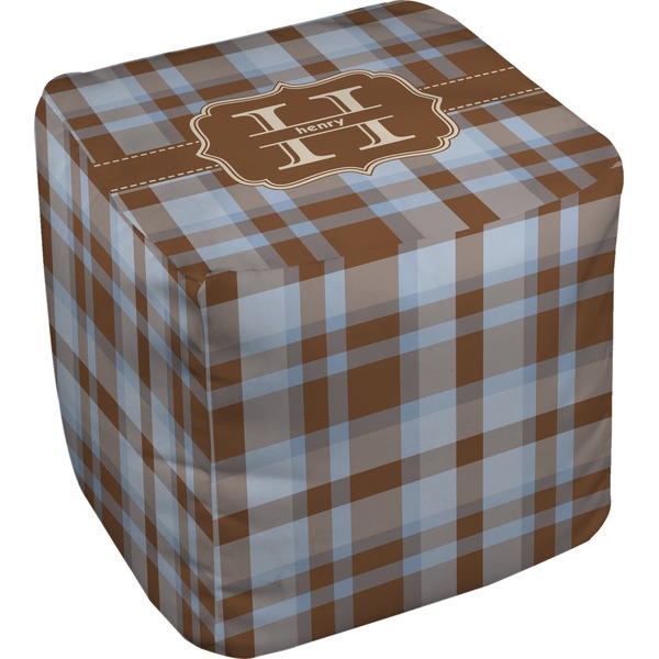 Custom Two Color Plaid Cube Pouf Ottoman (Personalized)