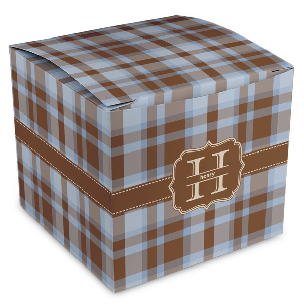 Custom Two Color Plaid Cube Favor Gift Boxes (Personalized)