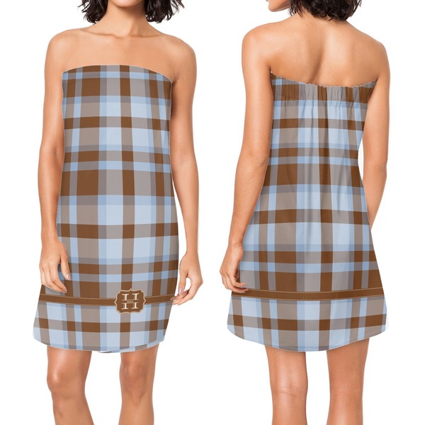 Two Color Plaid Custom Bath Wrap - Front & Back View