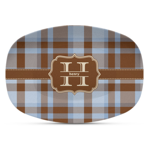 Custom Two Color Plaid Plastic Platter - Microwave & Oven Safe Composite Polymer (Personalized)