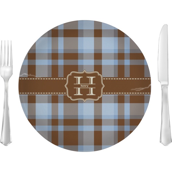 Custom Two Color Plaid Glass Lunch / Dinner Plate 10" (Personalized)