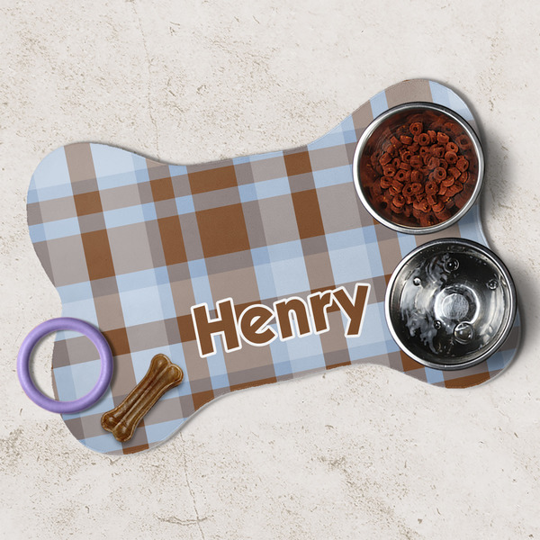 Two Color Plaid Dog Bone Shaped Mat Lifestyle