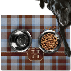 Two Color Plaid Dog Food Mat - Large w/ Name and Initial
