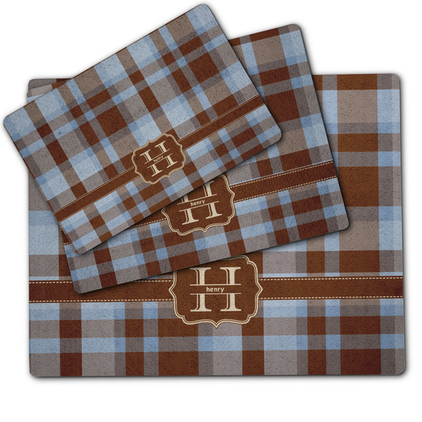 Two Color Plaid Dog Food Mat - MAIN (sm, med, lrg)