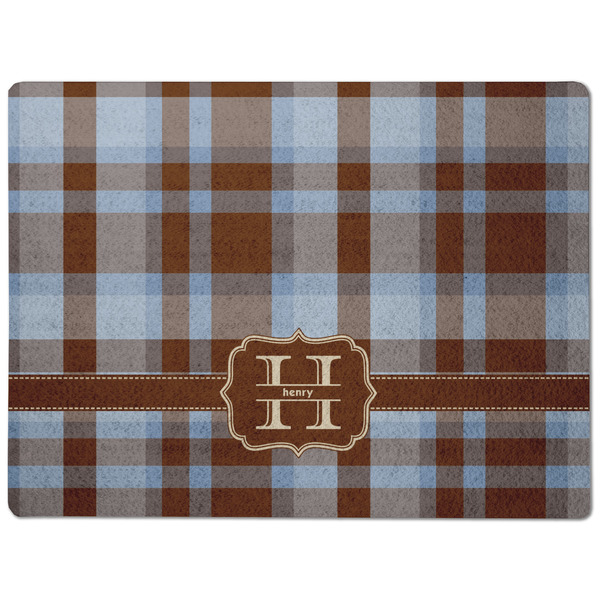 Two Color Plaid Dog Food Mat - Medium without bowls
