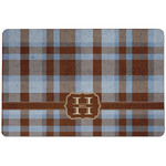 Two Color Plaid Dog Food Mat w/ Name and Initial