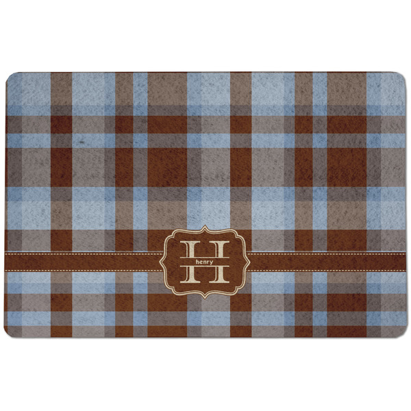 Custom Two Color Plaid Dog Food Mat w/ Name and Initial