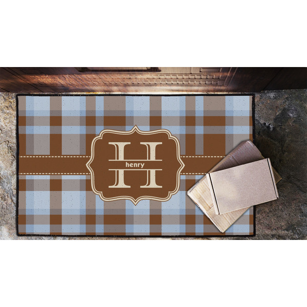 Two Color Plaid Door Mat - LIFESTYLE (Lrg)