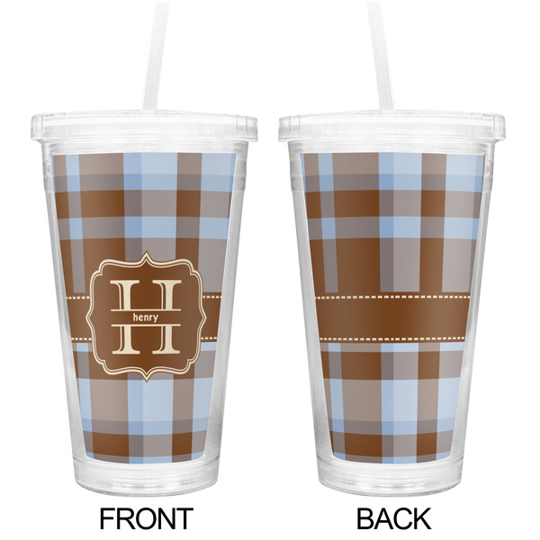 Two Color Plaid Double Wall Tumbler with Straw - Approval