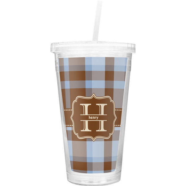 Custom Two Color Plaid Double Wall Tumbler with Straw (Personalized)
