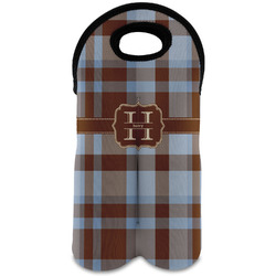 Two Color Plaid Wine Tote Bag (2 Bottles) (Personalized)