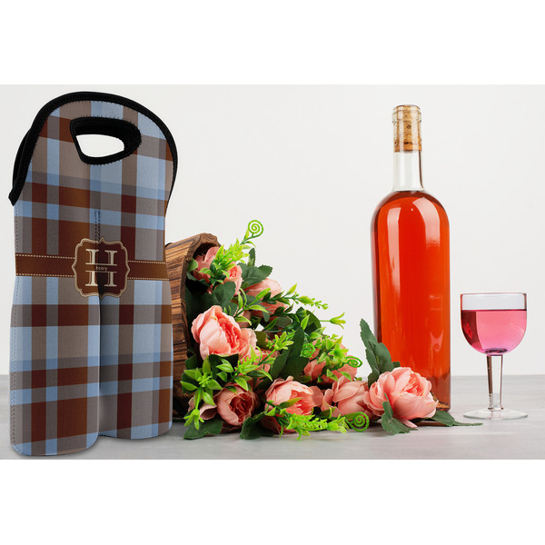 Two Color Plaid Double Wine Tote - LIFESTYLE (new)