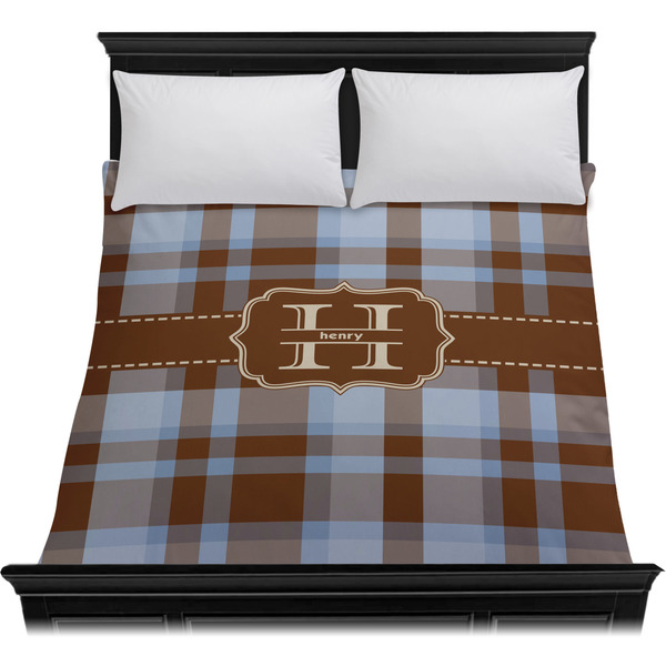 Two Color Plaid Duvet Cover - Queen - On Bed - No Prop